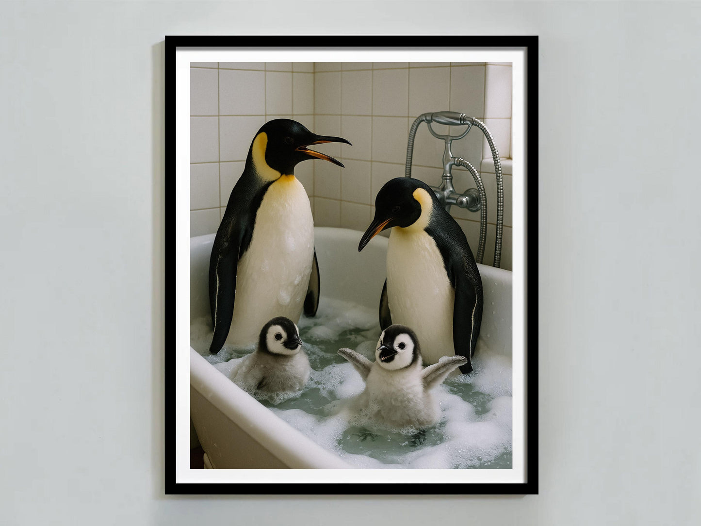 Penguins in Bathtub Print, Funny Bathroom Wall Art, Kids Bathroom Decor, Printable Bathroom Wall Art, Digital Download, Funny Animal Print