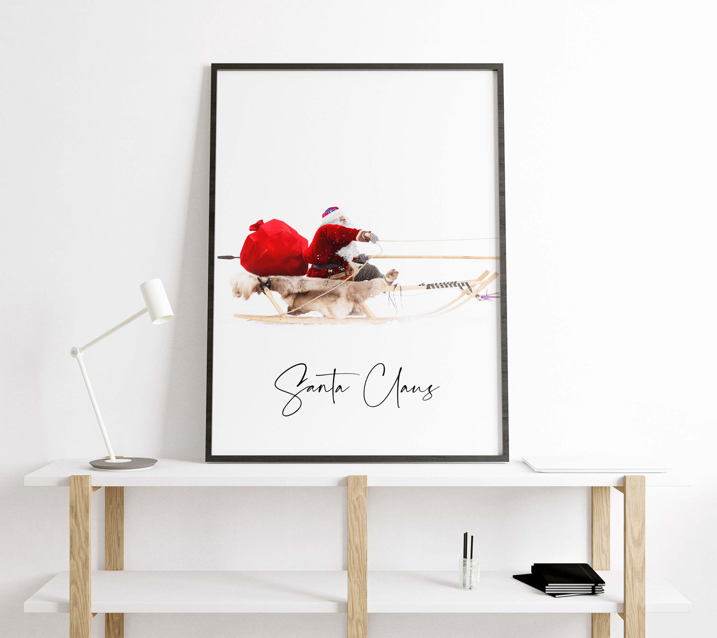 santa claus reindeer trio christmas wall art festive scandinavian holiday decor 3 frame digital download printable wall art poster, digital download