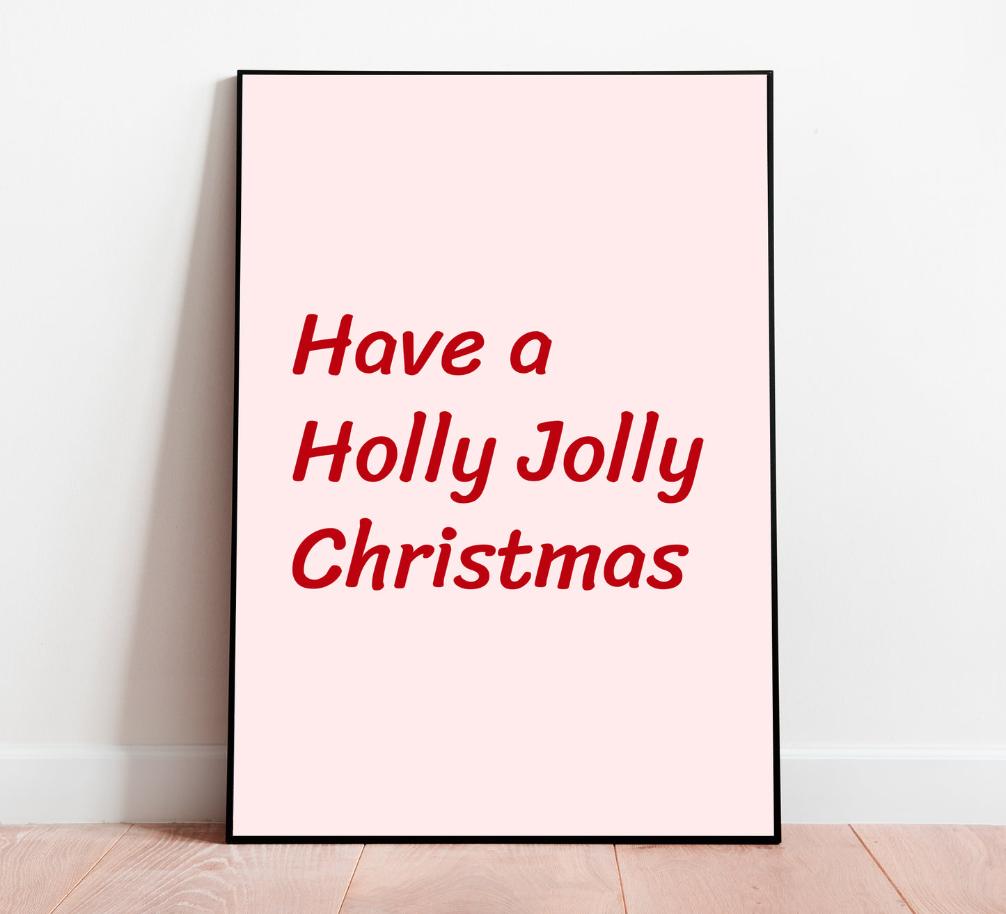 Holly Jolly Christmas Poster Red Holiday Typography Wall Art Digital Download
