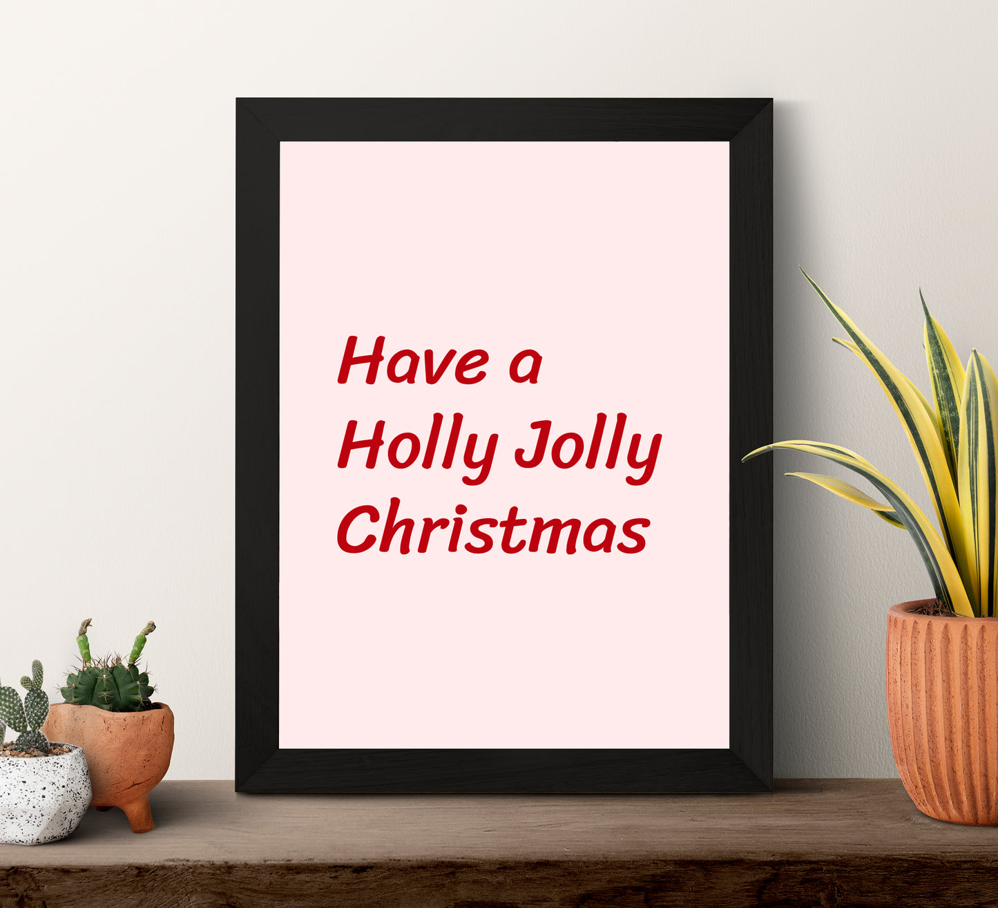 Holly Jolly Christmas Poster Red Holiday Typography Wall Art Digital Download