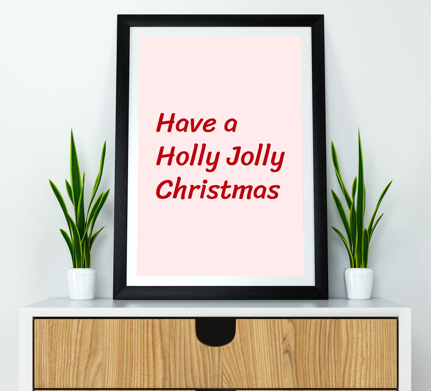 Holly Jolly Christmas Poster Red Holiday Typography Wall Art Digital Download