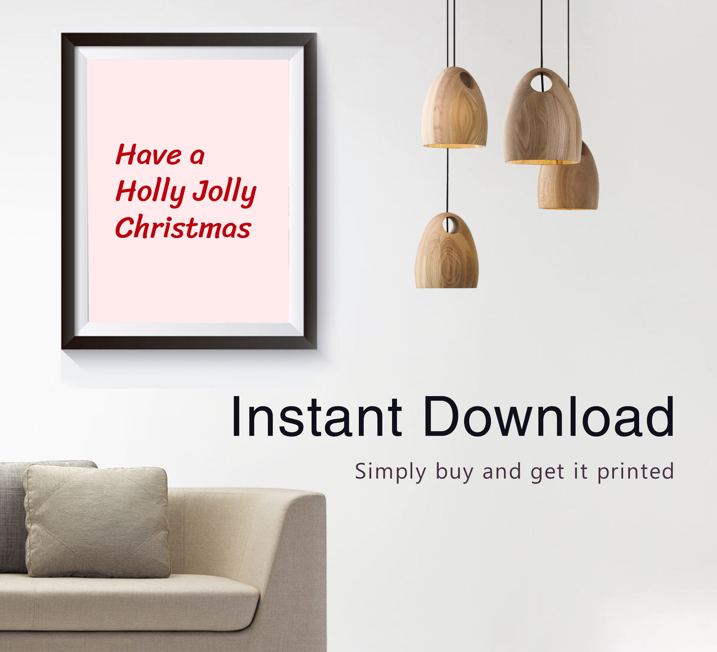 Holly Jolly Christmas Poster Red Holiday Typography Wall Art Digital Download