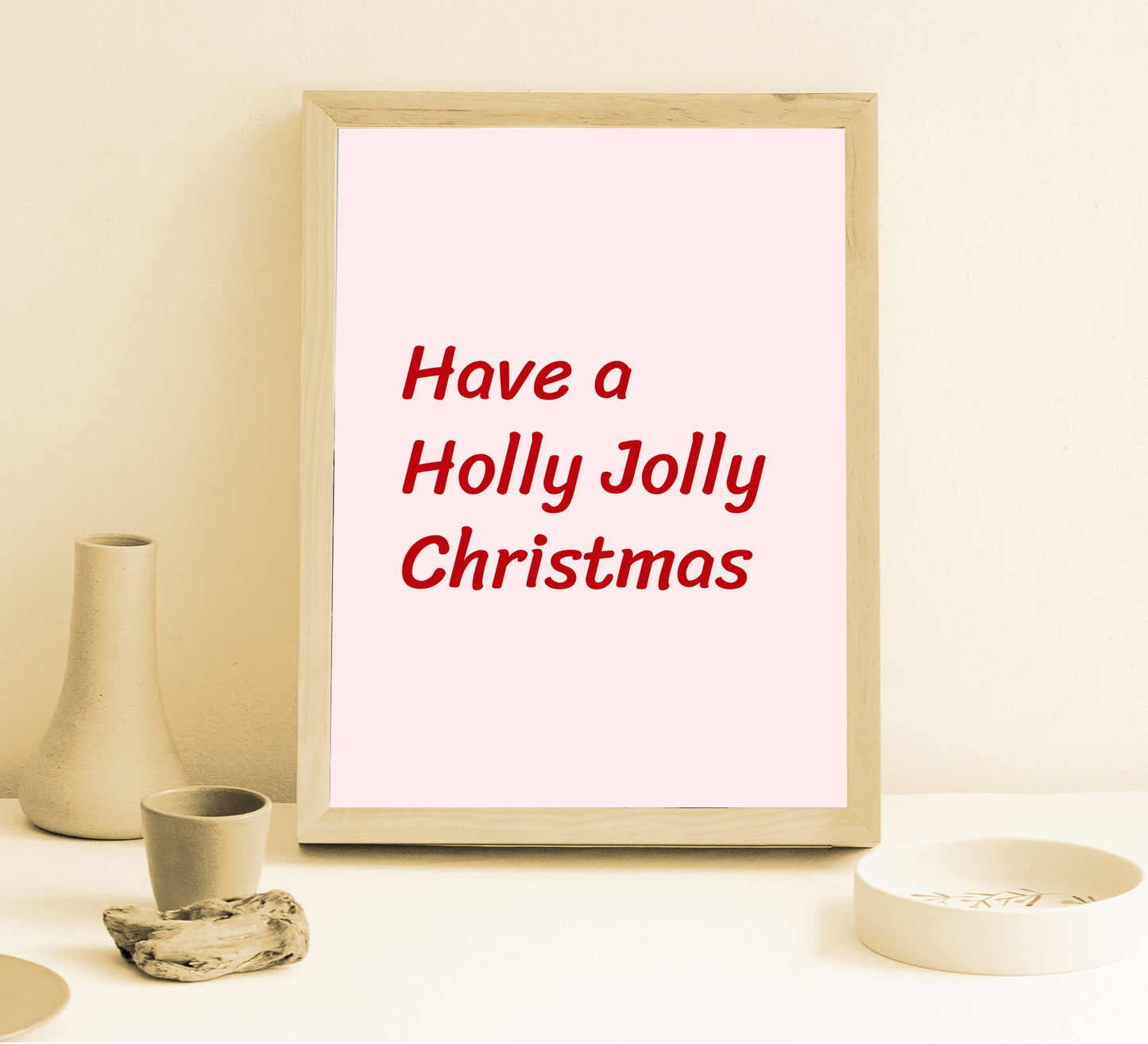 Holly Jolly Christmas Poster Red Holiday Typography Wall Art Digital Download