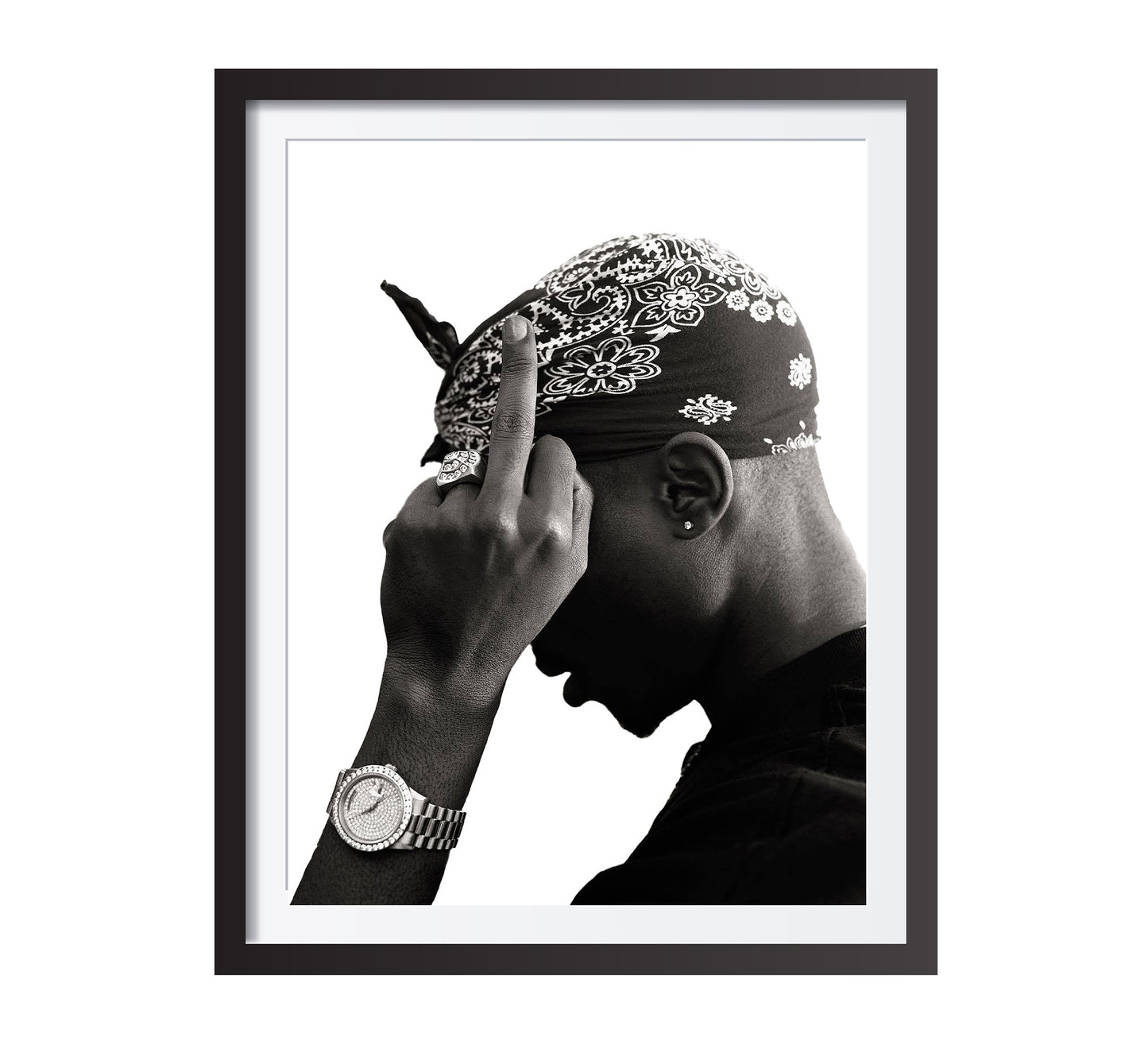 Tupac 2Pac Middle Finger Poster, Black and White Rap Print & Hip Hop Wall Art, Music Studio Decor, Printable Retro Wall Art, Digital Download