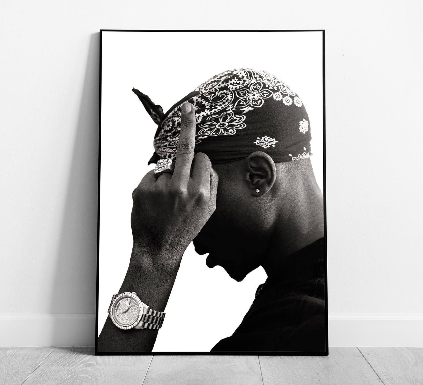 Tupac 2Pac Middle Finger Poster, Black and White Rap Print & Hip Hop Wall Art, Music Studio Decor, Printable Retro Wall Art, Digital Download