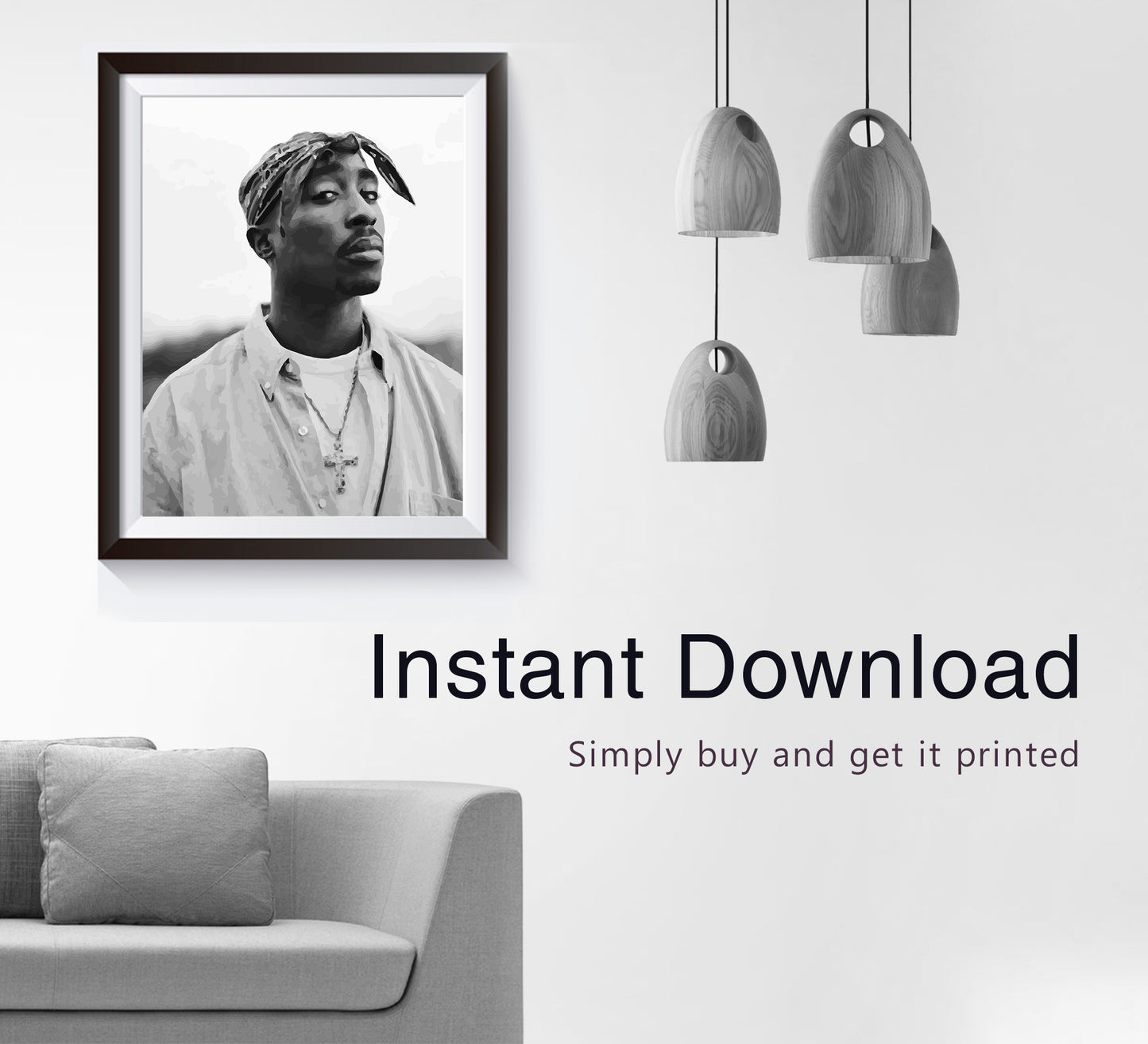 Vintage Tupac 2Pac Poster, Black and White Rap Print & Hip Hop Wall Art, Music Studio Decor, Printable Retro Wall Art, Digital Download