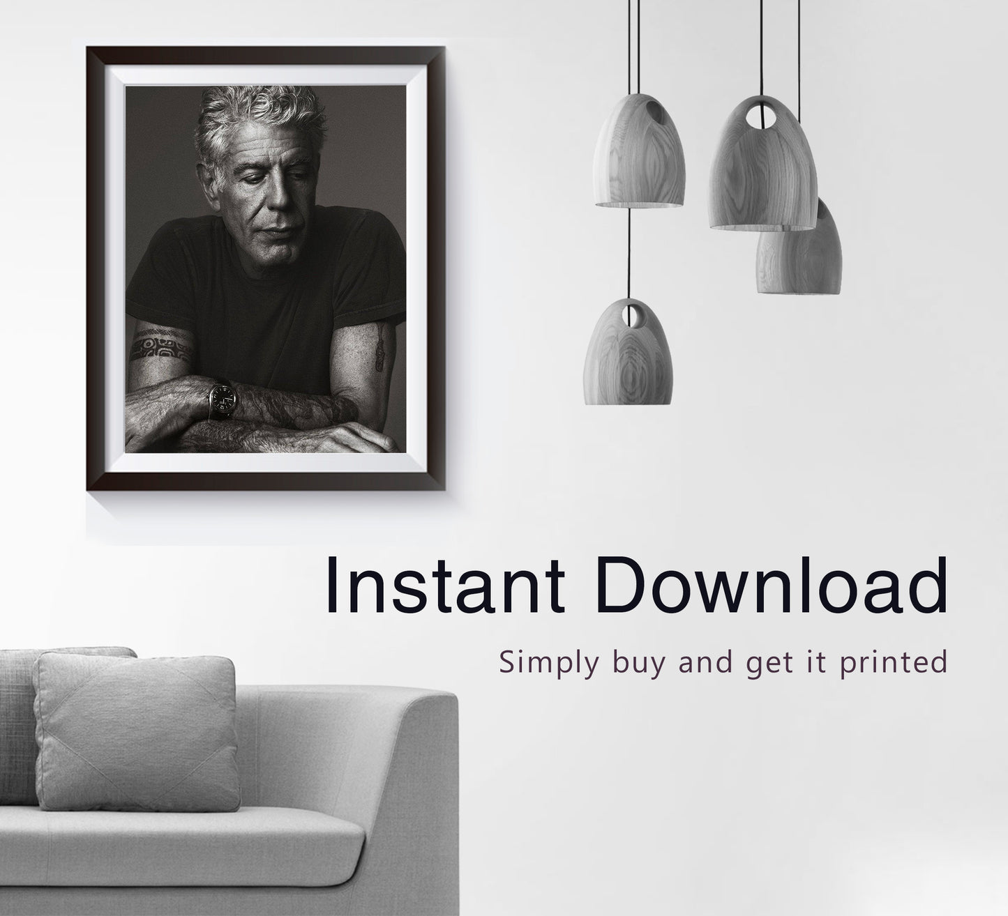 Vintage Anthony Bourdain Poster – Black and White Kitchen Wall Art Digital Download