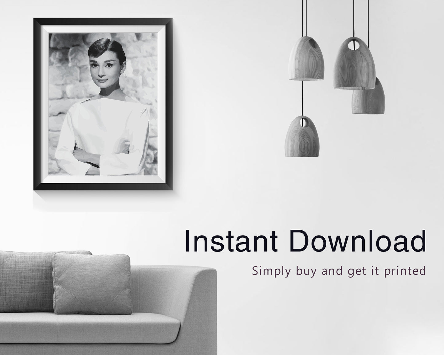 Audrey Hepburn Black and White Poster – Vintage Fashion Photography & Retro Wall Art, Old Hollywood Decor, Digital Download