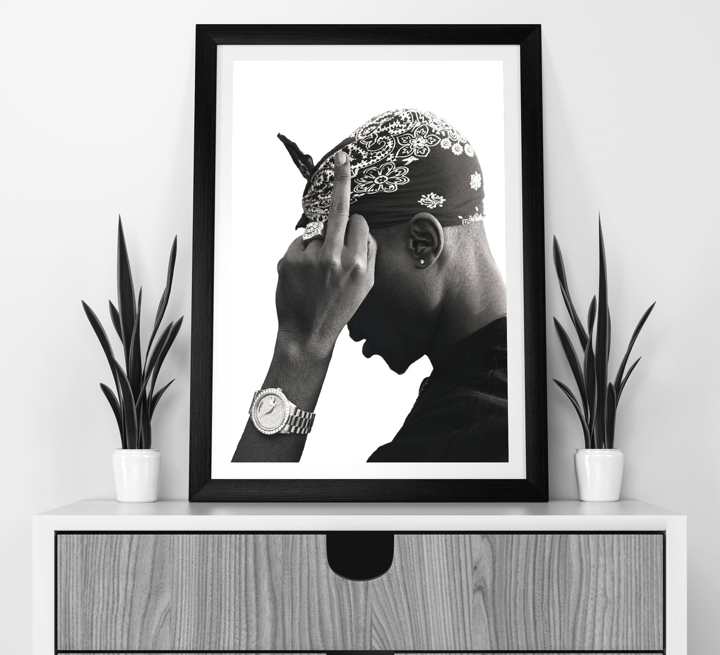 Tupac 2Pac Middle Finger Poster, Black and White Rap Print & Hip Hop Wall Art, Music Studio Decor, Printable Retro Wall Art, Digital Download