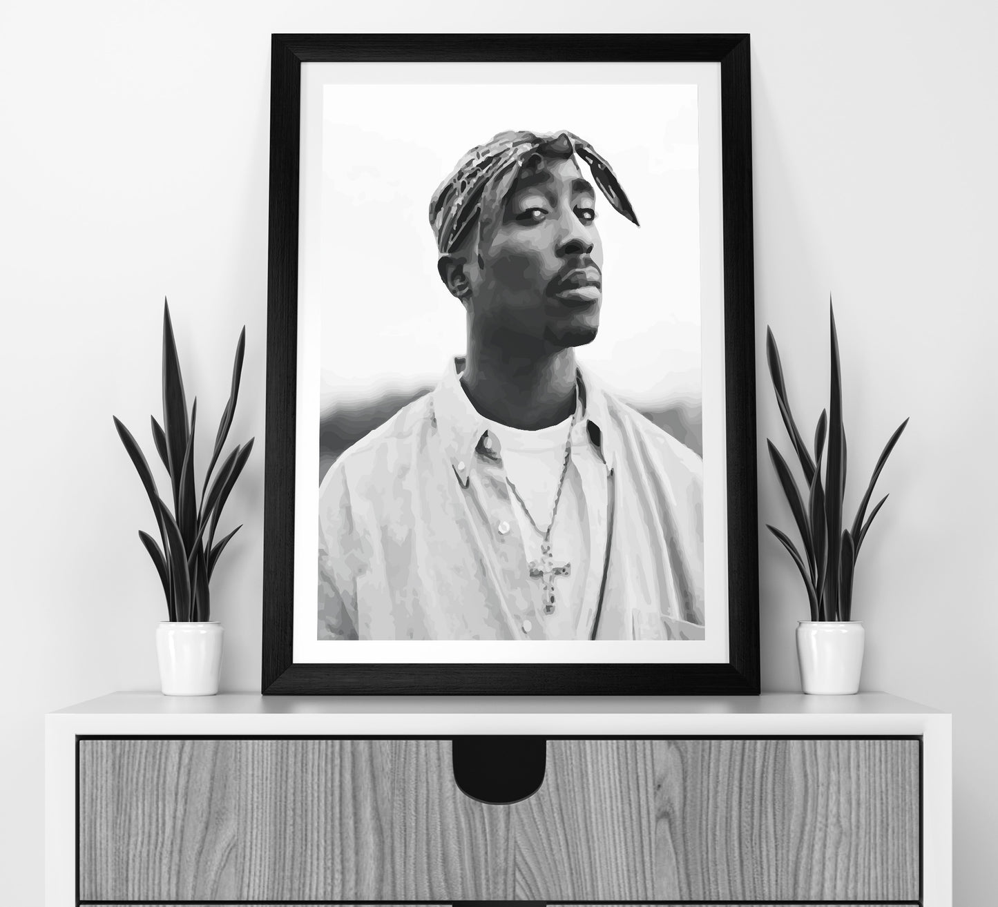 Vintage Tupac 2Pac Poster, Black and White Rap Print & Hip Hop Wall Art, Music Studio Decor, Printable Retro Wall Art, Digital Download
