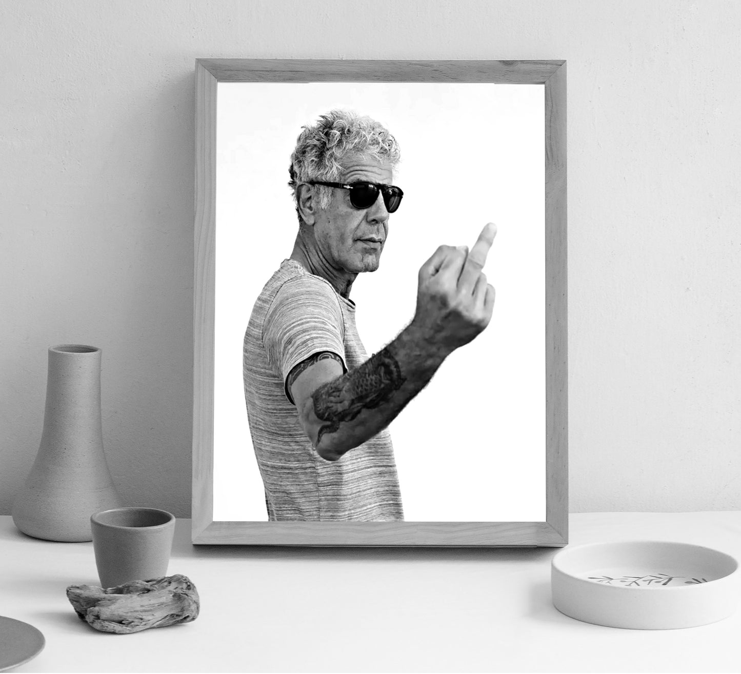 Anthony Bourdain Middle Finger Poster – Black and White Wall Art Digital Download