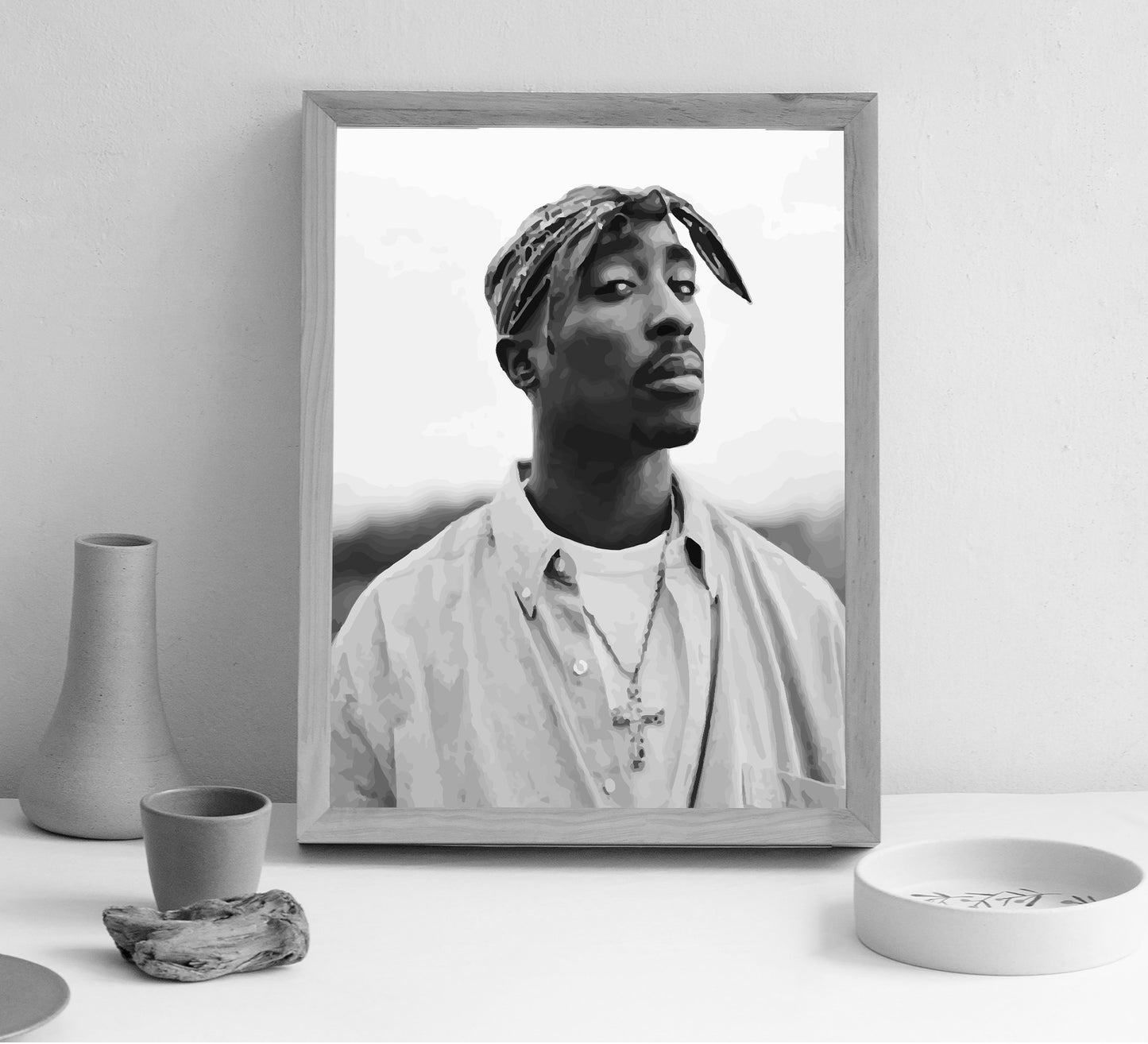 Vintage Tupac 2Pac Poster, Black and White Rap Print & Hip Hop Wall Art, Music Studio Decor, Printable Retro Wall Art, Digital Download