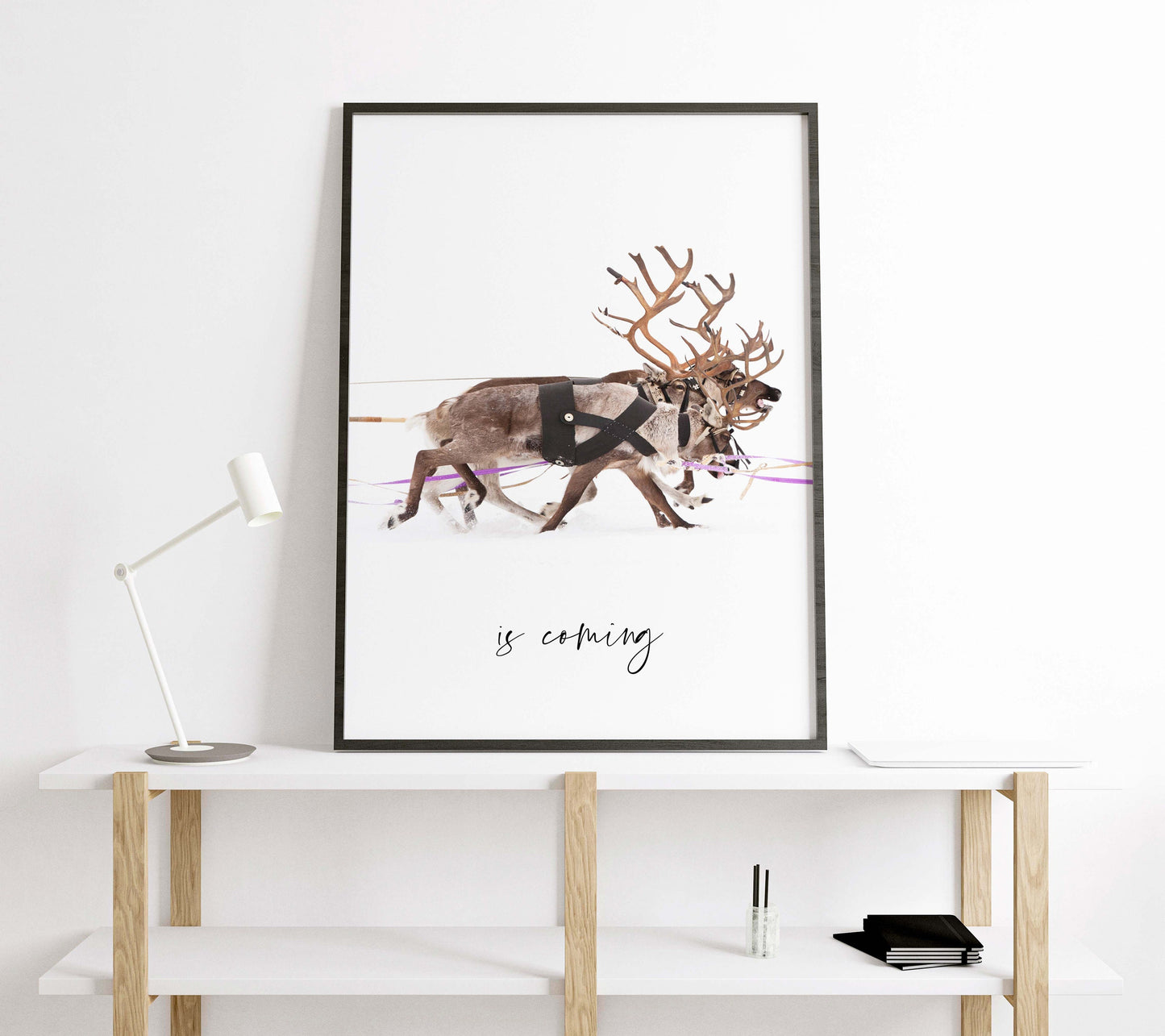 santa claus reindeer trio christmas wall art festive scandinavian holiday decor 3 frame digital download printable wall art poster, digital download