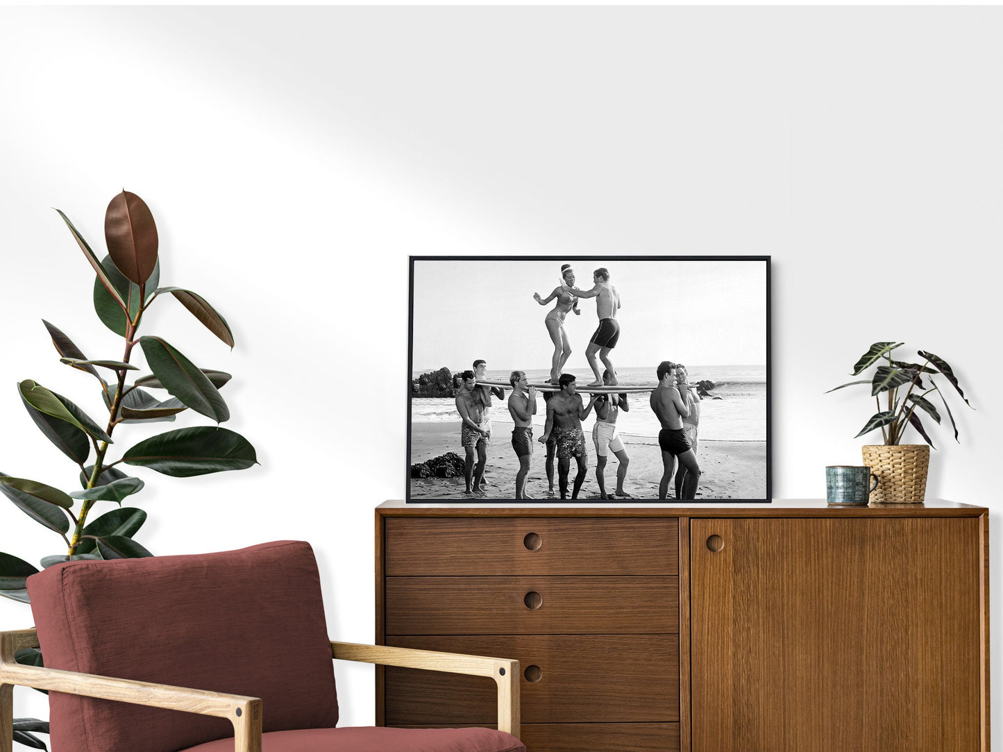 Surfers Beach Party Print, Black and White Wall Art, Vintage Photography, Summer Poster, Beach House Decor, Printable Art, Digital Download
