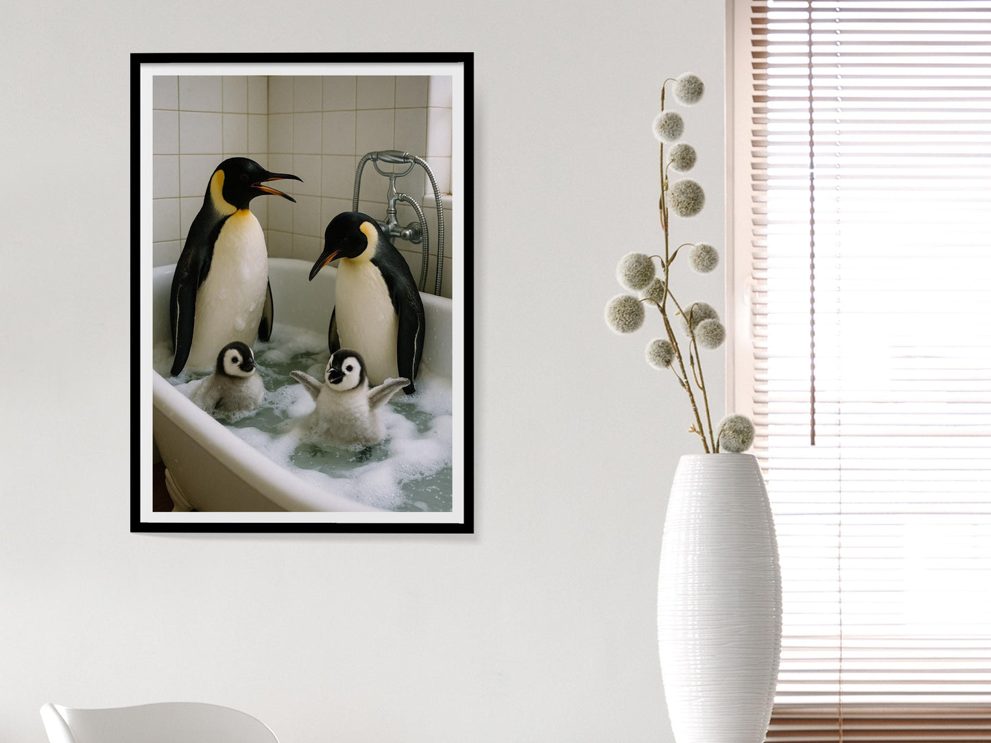 Penguins in Bathtub Print, Funny Bathroom Wall Art, Kids Bathroom Decor, Printable Bathroom Wall Art, Digital Download, Funny Animal Print