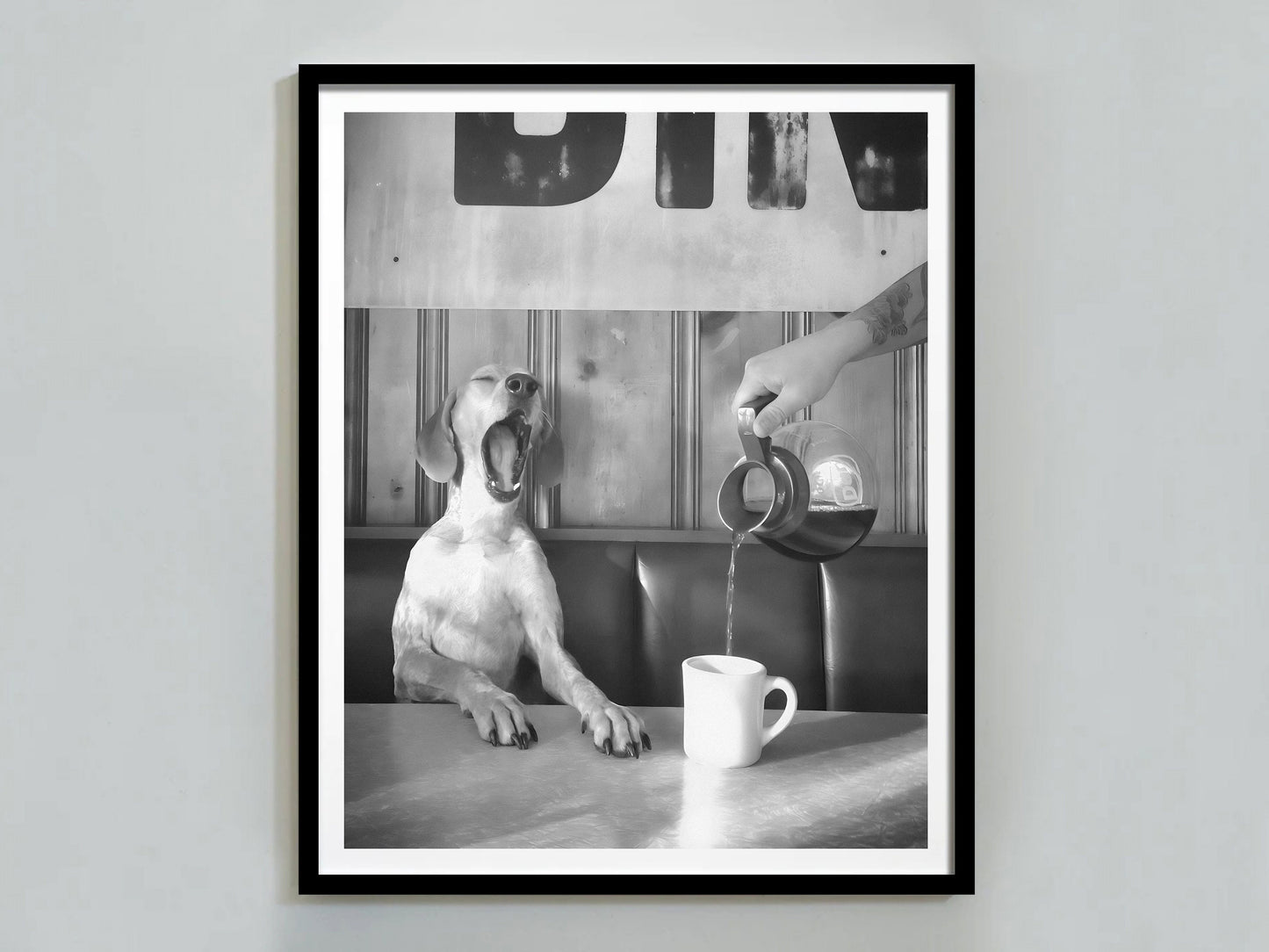 Coffee for Dogs Print, Black and White, Vintage Photography, Funny Kitchen Wall Art, Dining Room Decor, Digital Download, Coffee Shop Decor