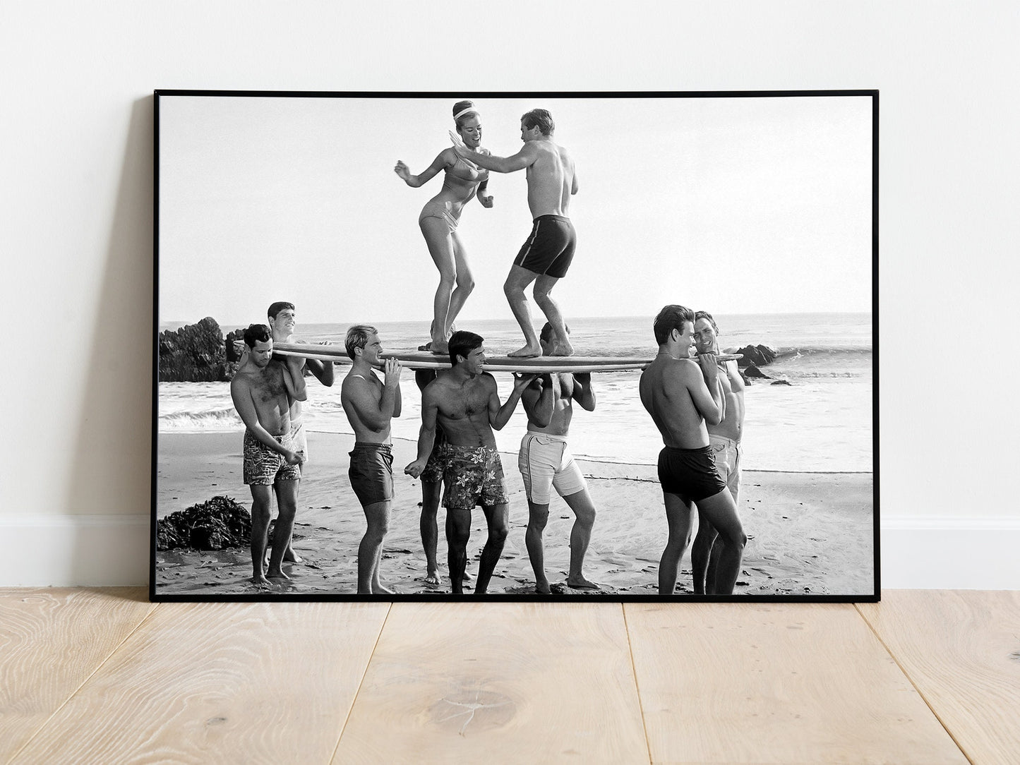 Surfers Beach Party Print, Black and White Wall Art, Vintage Photography, Summer Poster, Beach House Decor, Printable Art, Digital Download