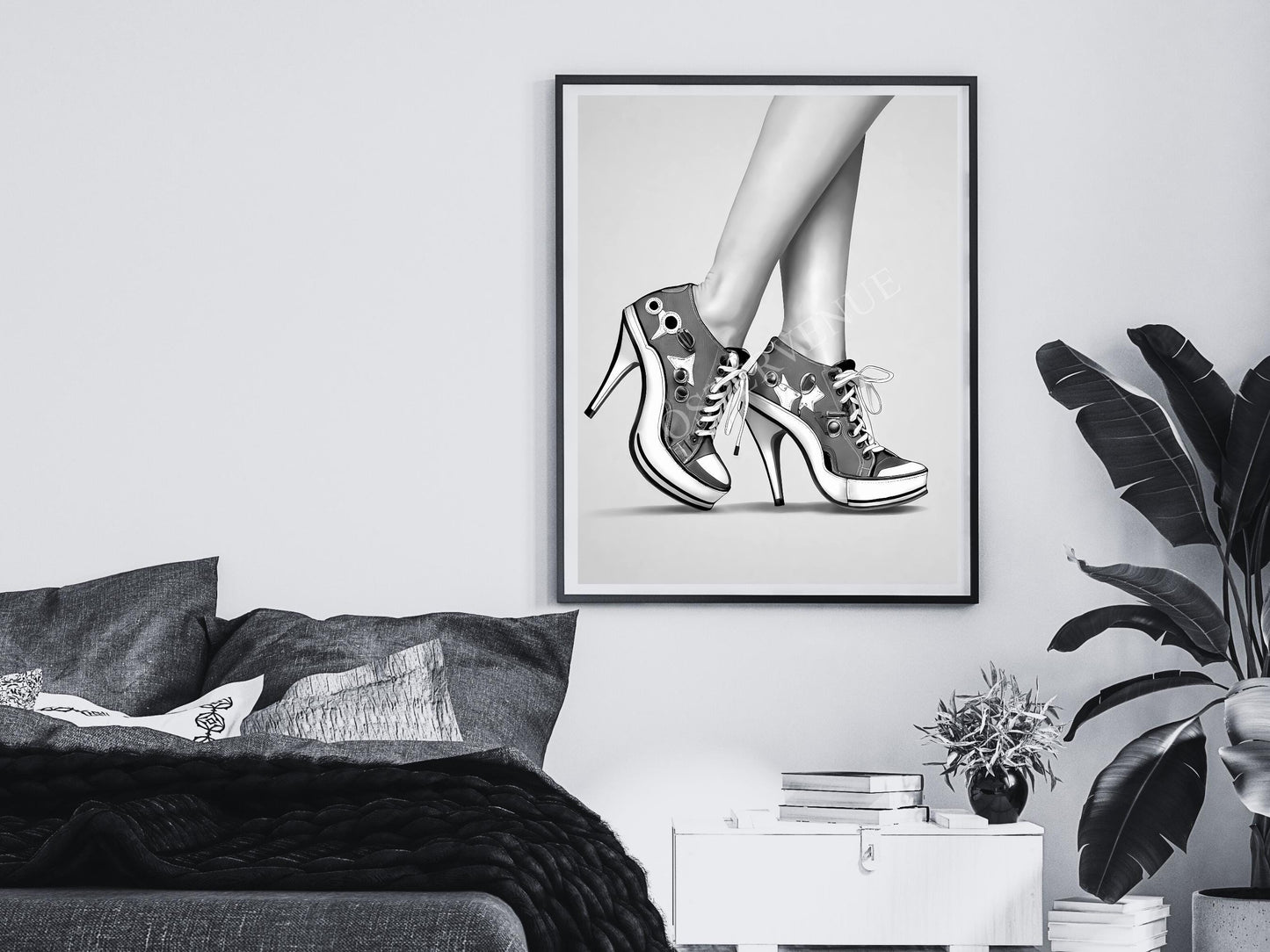 sneaker with heels print black and white fashion wall art hypebeast sneaker poster feminist print girls bedroom decor digital download printable wall art poster, digital download