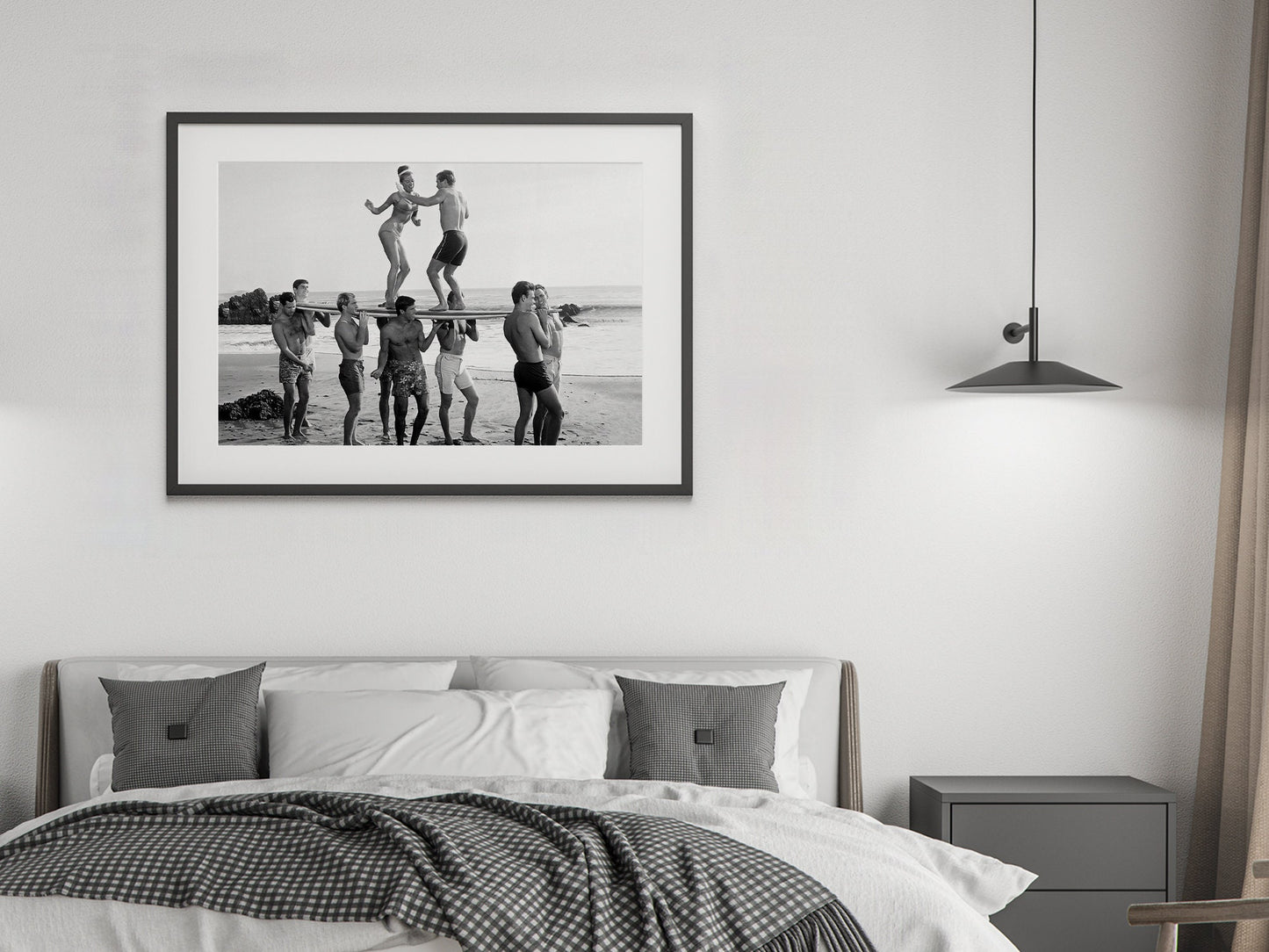 Surfers Beach Party Print, Black and White Wall Art, Vintage Photography, Summer Poster, Beach House Decor, Printable Art, Digital Download