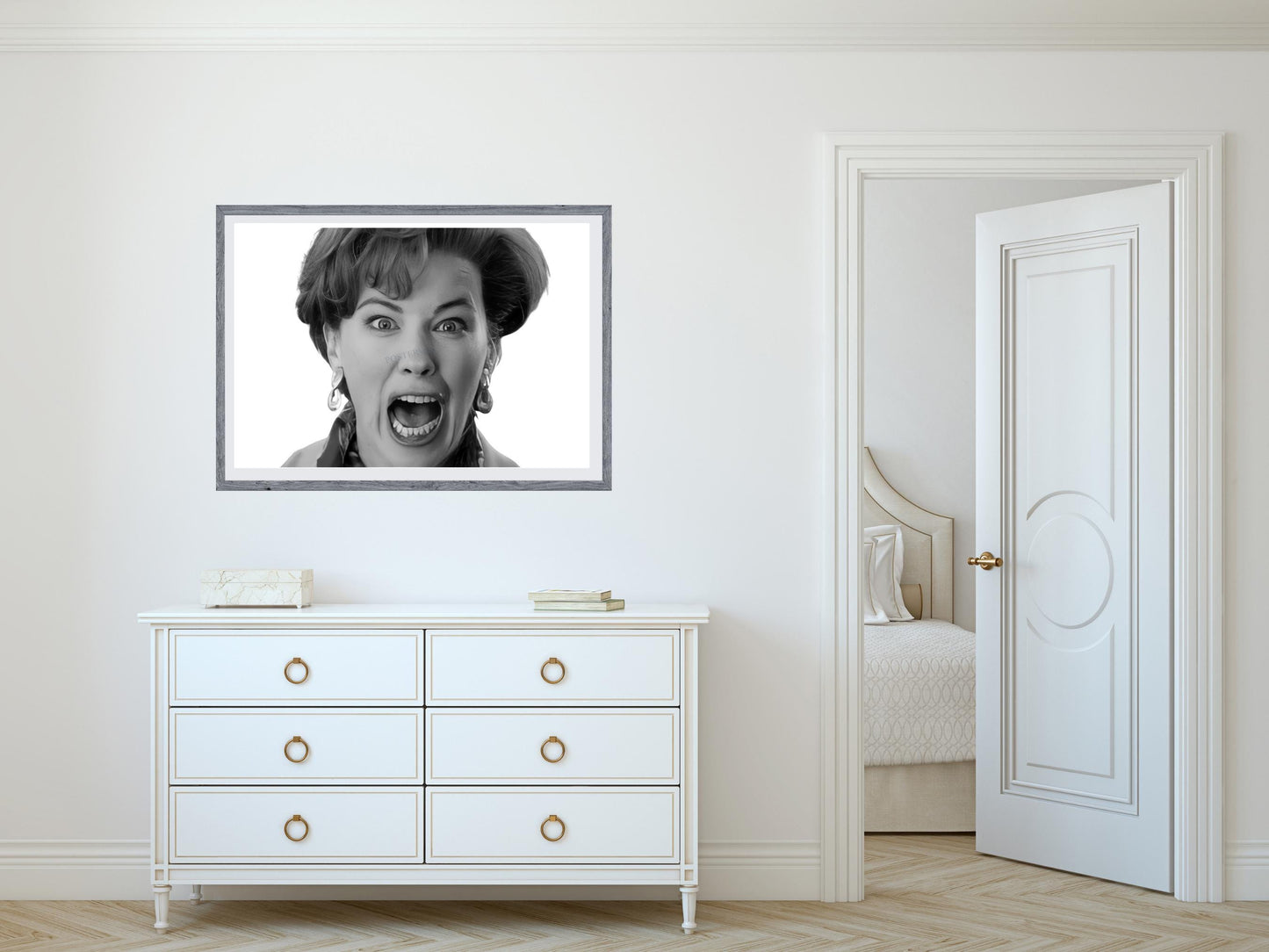 home alone movie poster 90s retro comedy scene kevins mom scream black and white art print christmas wall decor gift digital download printable wall art poster, digital download
