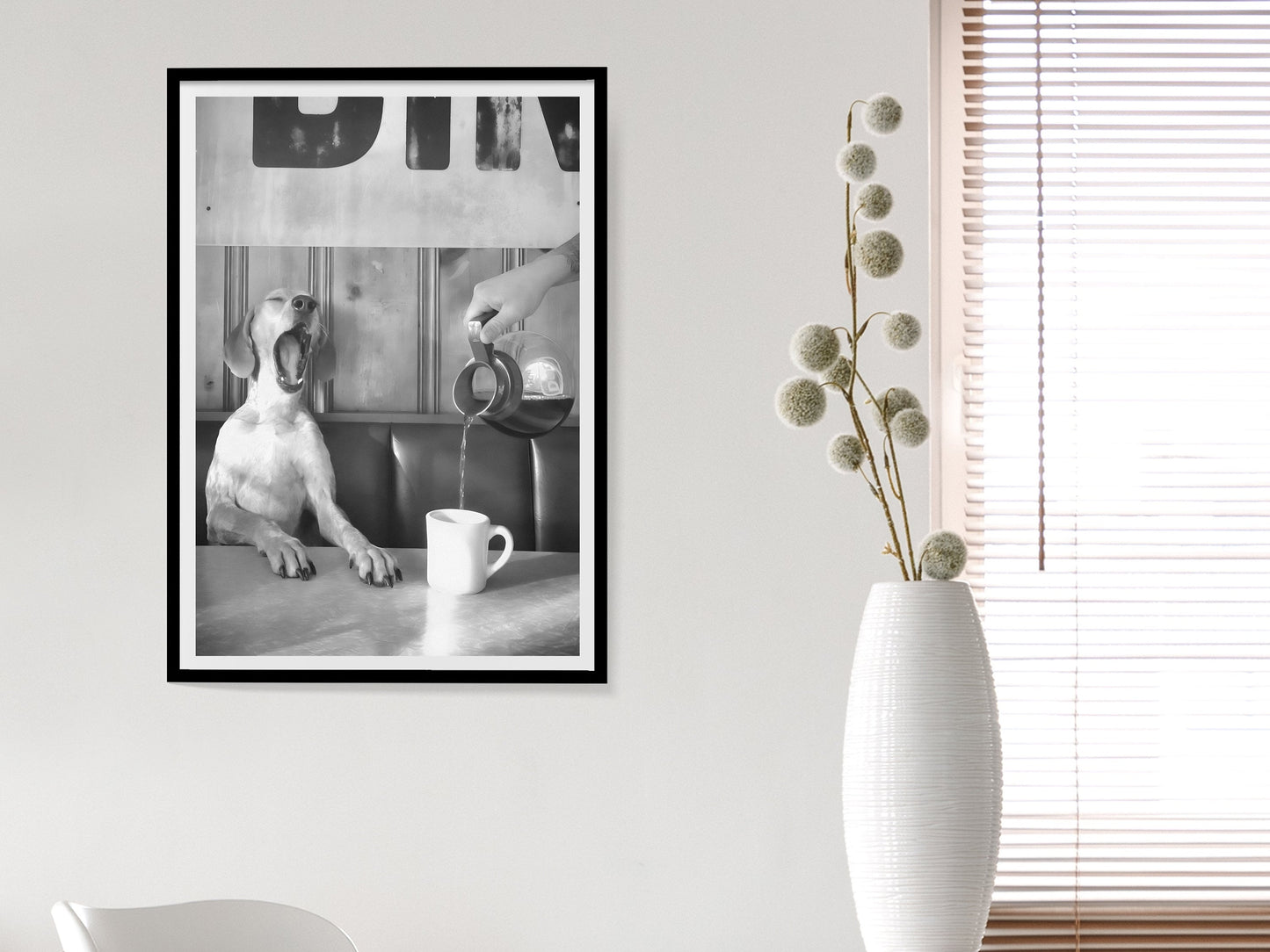 Coffee for Dogs Print, Black and White, Vintage Photography, Funny Kitchen Wall Art, Dining Room Decor, Digital Download, Coffee Shop Decor