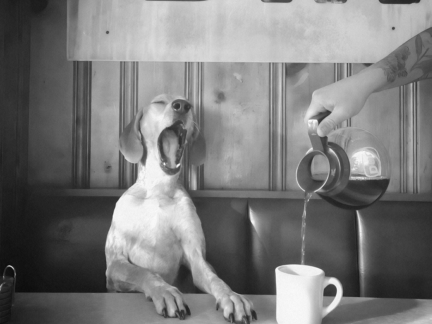 Coffee for Dogs Print, Black and White, Vintage Photography, Funny Kitchen Wall Art, Dining Room Decor, Digital Download, Coffee Shop Decor