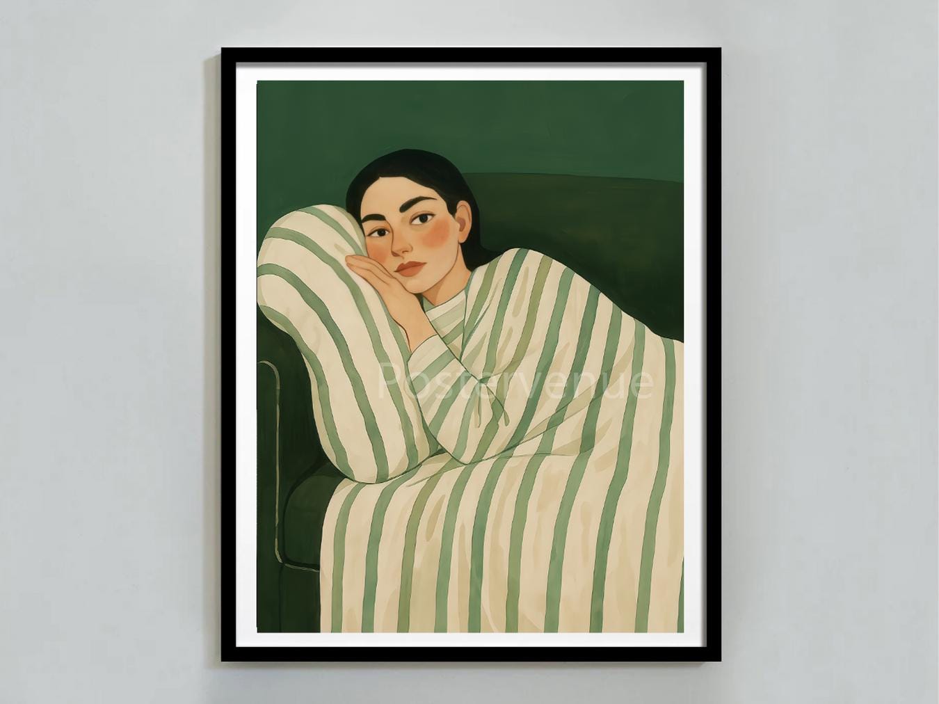 elegant emerald green woman wall art abstract face line drawing fashion inspired home decor minimalist luxury print digital download printable wall art poster, digital download
