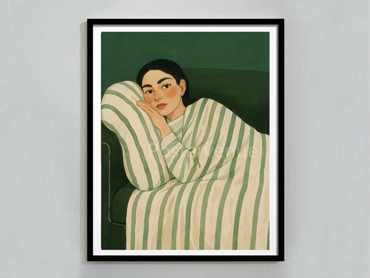 elegant emerald green woman wall art abstract face line drawing fashion inspired home decor minimalist luxury print digital download printable wall art poster, digital download
