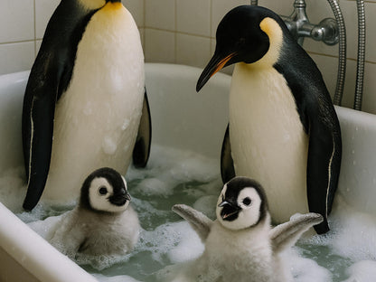Penguins in Bathtub Print, Funny Bathroom Wall Art, Kids Bathroom Decor, Printable Bathroom Wall Art,  Digital Download, Funny Animal Print
