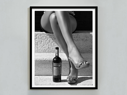 Black and White Woman Legs with Wine Bottle Aesthetic Wall Art Digital Download