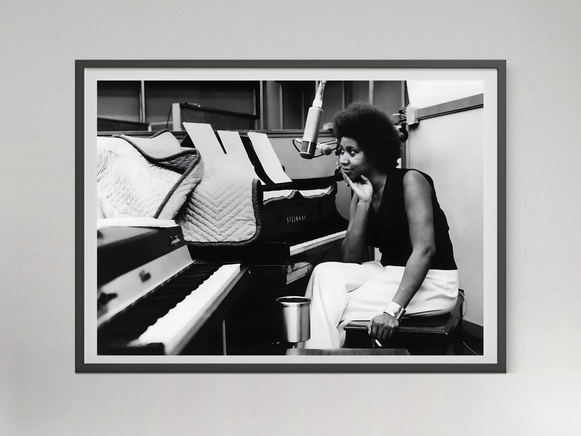 Aretha Franklin Black and White Studio Piano Portrait Music Art Digital Download