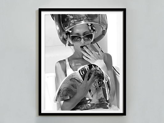 Retro Woman Reading Magazine Poster Black and White Fashion Wall Art Digital Download