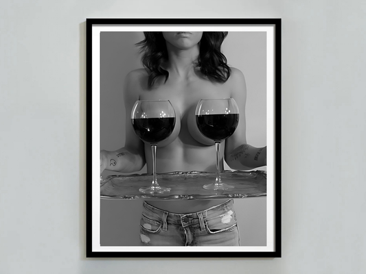 Wine Glass Woman Poster Black And White Bold Sexy Wall Art Digital Download