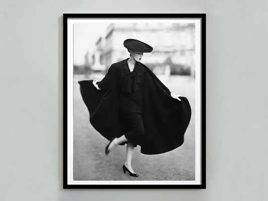 Christian Dior Vintage Fashion Model in Elegant Black Cape Digital Download