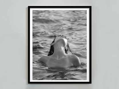 Woman Swimming in Ocean Black and White Minimalist Wall Art Digital Download