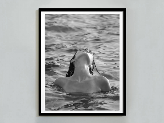 Woman Swimming in Ocean Black and White Minimalist Wall Art Digital Download