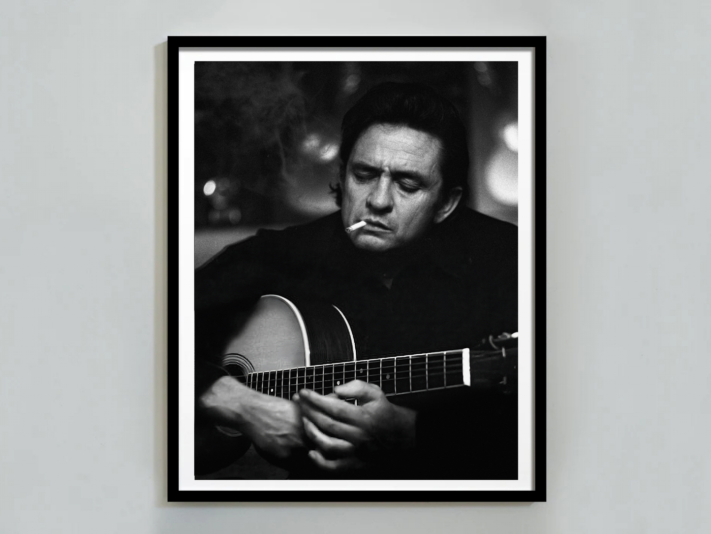 Johnny Cash Iconic Black and White Guitar Portrait Digital Download