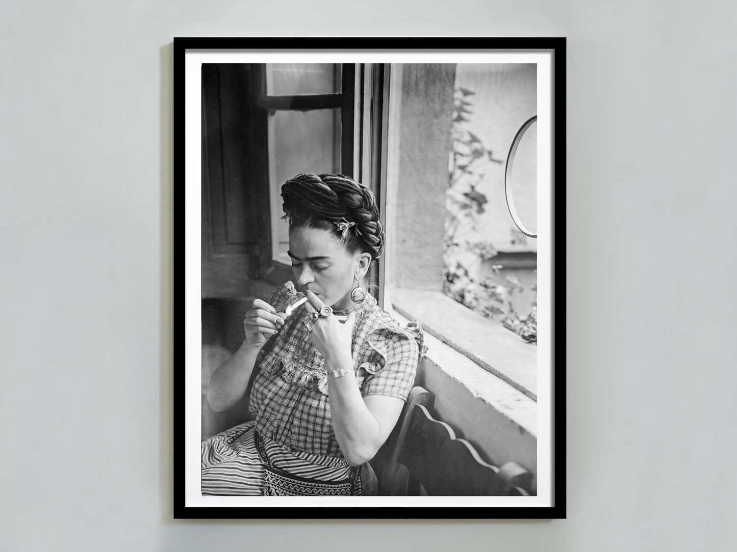 Frida Kahlo Smoking Window Portrait Vintage Art Digital Download