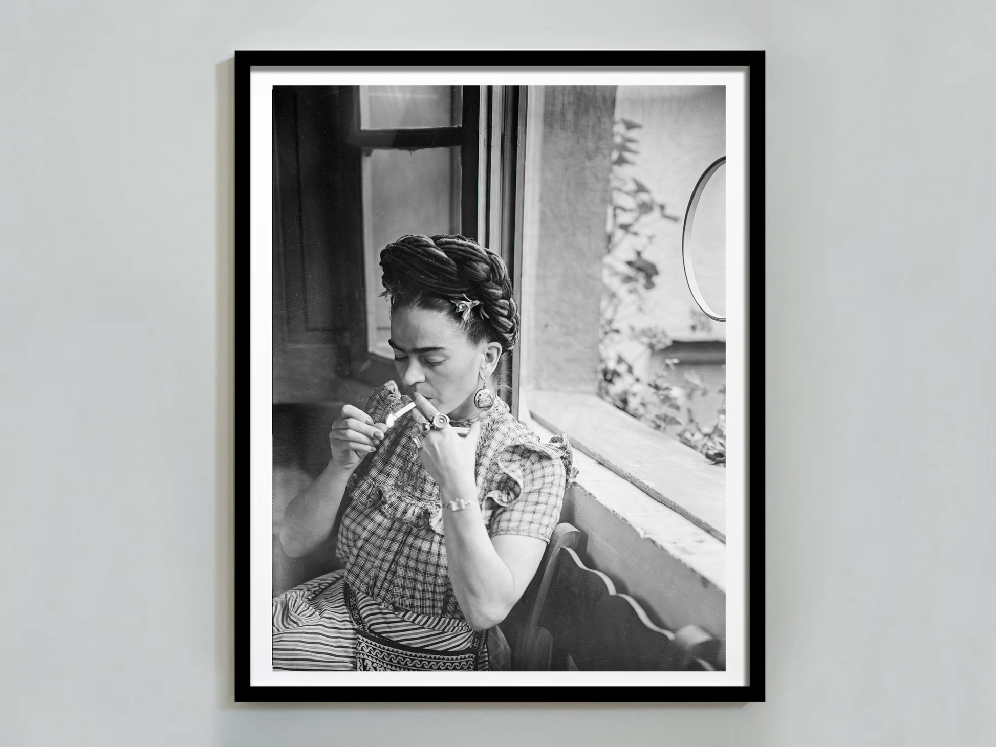 Frida Kahlo Smoking Window Portrait Vintage Art Digital Download