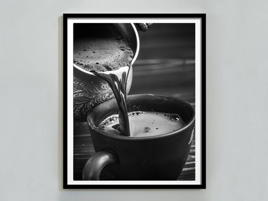 Coffee Pour Poster Black and White – Hot Coffee Art Print For Kitchen, Café And Wall Decor (Digital Download)