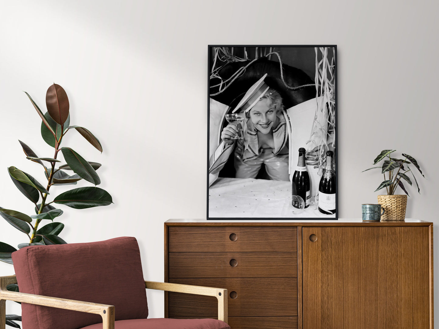 Woman Drinking Champagne Poster, Bar Cart Print, Black and White, Vintage Photography, Cocktail Wall Art, Alcohol Poster, Digital Download