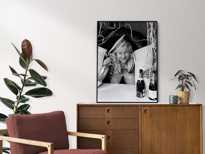 Woman Drinking Champagne Poster, Bar Cart Print, Black and White, Vintage Photography, Cocktail Wall Art, Alcohol Poster, Digital Download