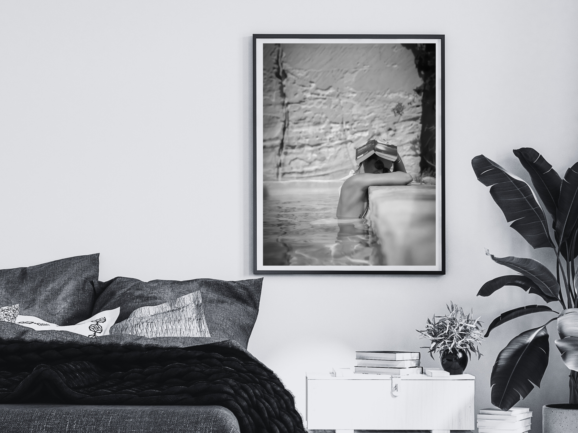 Relaxed Poolside Reading Woman Art Poster Summer Wall Decor Digital Download