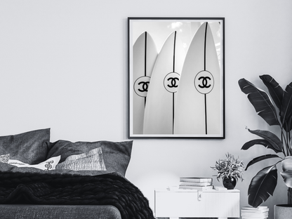 Chanel Surfboard Black and White Luxury Fashion Wall Art Digital Download