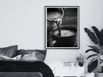 Coffee Pour Poster Black and White – Hot Coffee Art Print For Kitchen, Café And Wall Decor (Digital Download)