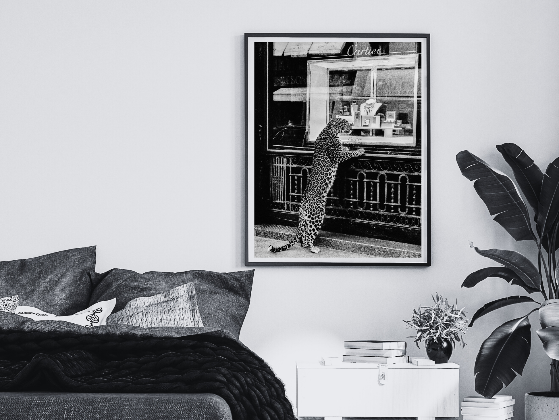 Cartier Leopard Poster Black And White Luxury Fashion Store Wall Art Digital Download