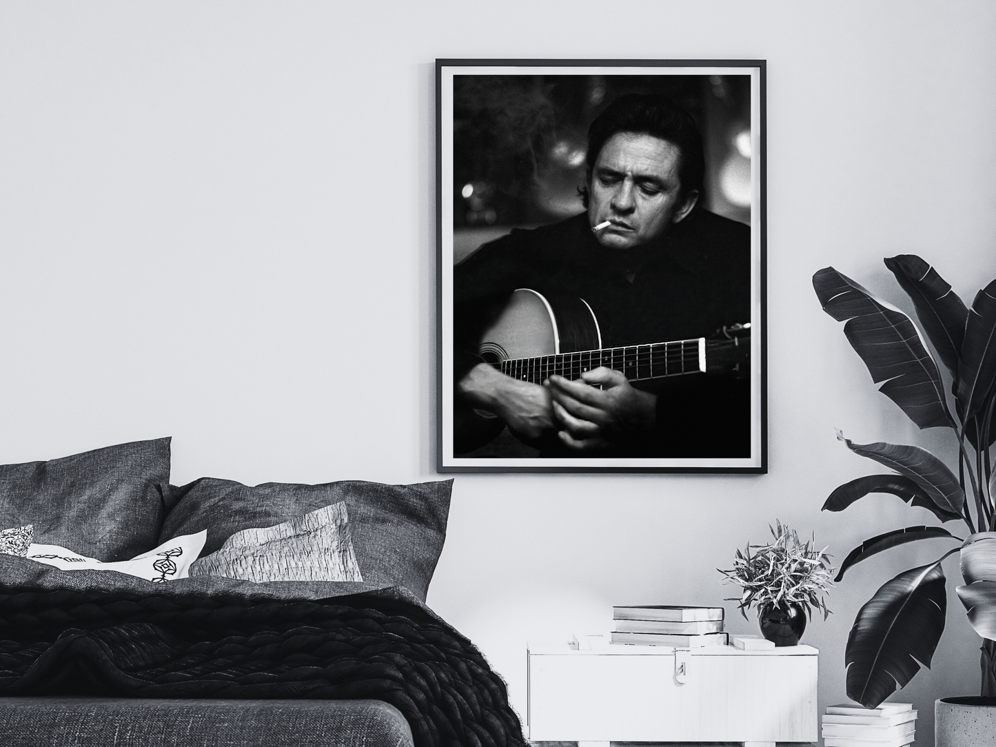 Johnny Cash Iconic Black and White Guitar Portrait Digital Download