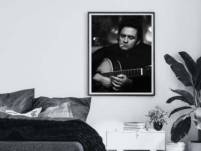 Johnny Cash Iconic Black and White Guitar Portrait Digital Download