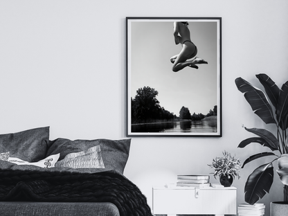 Black and White Woman Jumping Over Water Artistic Wall Print Digital Download