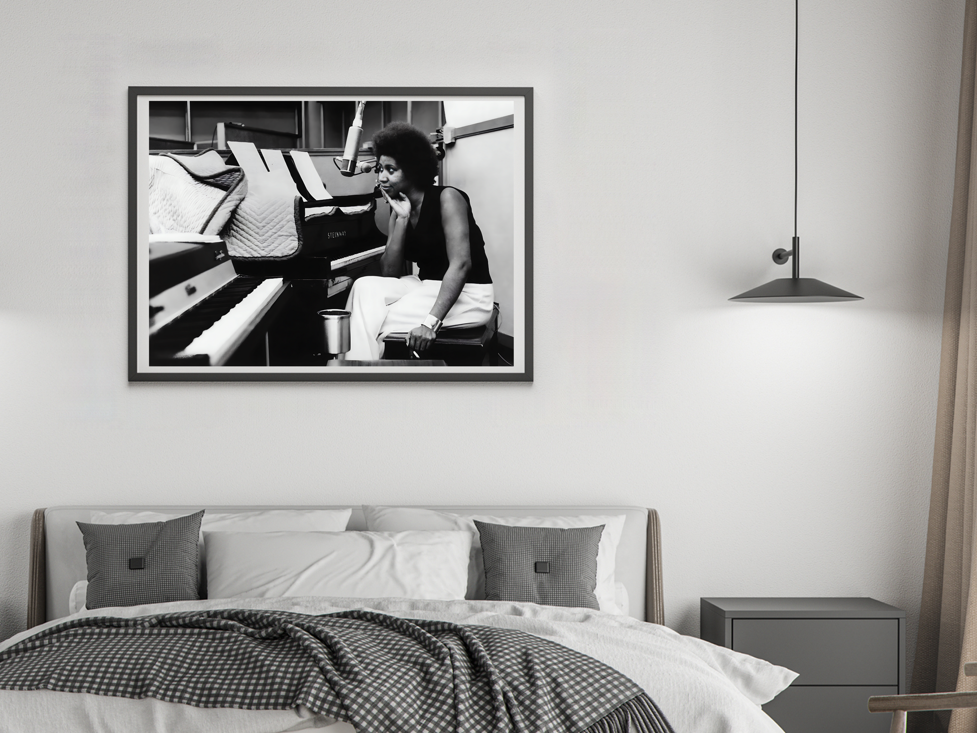 Aretha Franklin Black and White Studio Piano Portrait Music Art Digital Download